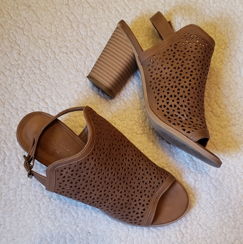Tan cutout heeled sandals
